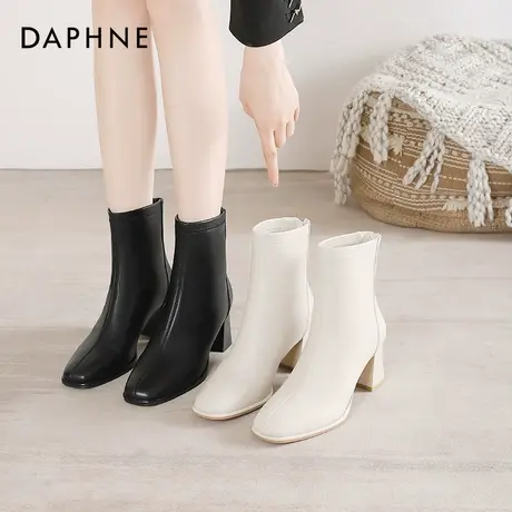 达芙妮高跟鞋女靴子女2025新款法式瘦瘦靴真皮单靴白色短靴女秋冬商品大图