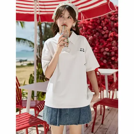 唐狮夏季新款polo衫短袖t恤女时尚纯棉白色短袖小个子女上衣tu图片