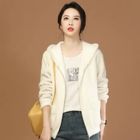 韩潮袭人2023冬季新款休闲连帽摇粒绒加厚保暖百搭气质毛呢外套图片