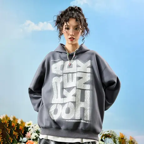 Nuthink美式复古做旧满印字母连帽卫衣国潮宽松男女2025秋季新款商品大图