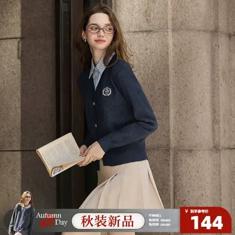 唐狮2025秋季毛衣女外穿翻领条纹衬衫假两件开衫毛线衫设计学院风图片