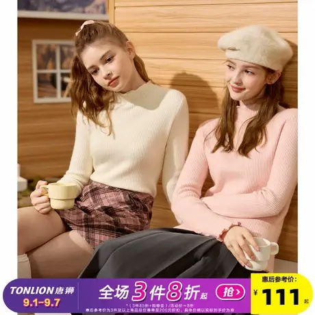 唐狮2024秋冬新款半高领打底衫女木耳领加绒慵懒风高级感百搭毛衣商品大图