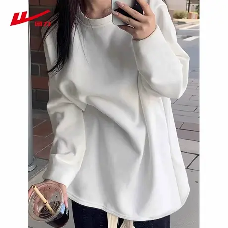 ZH回力加绒打底衫女秋冬季宽松磨毛质感2025新款仿德绒长袖t恤商品大图