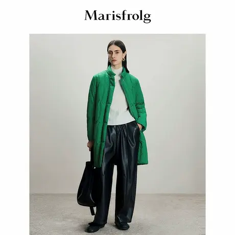 Marisfrolg玛丝菲尔2025冬新款立领肌理感绿色中长款宽松羽绒服商品大图