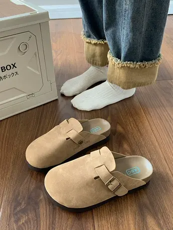 勃肯鞋女包头半拖鞋外穿2023春秋新款一脚蹬懒人复古博肯半托单鞋商品大图