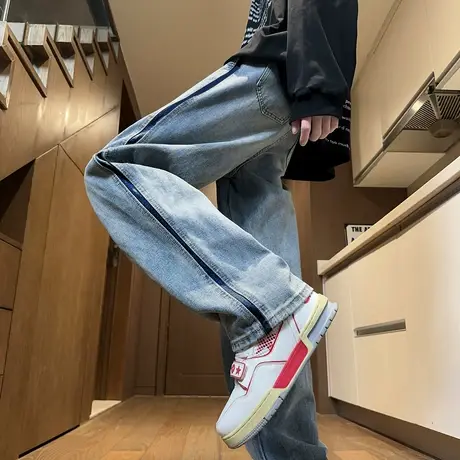 唐狮春秋新款美式复古牛仔裤男百搭大宽松直筒休闲长裤子潮WWTD商品大图