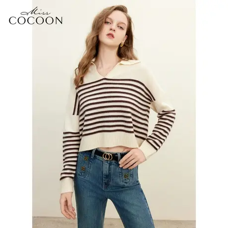 misscocoon23秋冬新款绵羊毛慵懒风廓形条纹时髦通勤毛针织衫图片