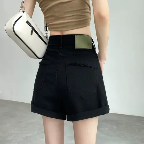黑色牛仔短裤女夏季2023新款高腰A字宽松显瘦小个子五分阔腿中裤商品大图