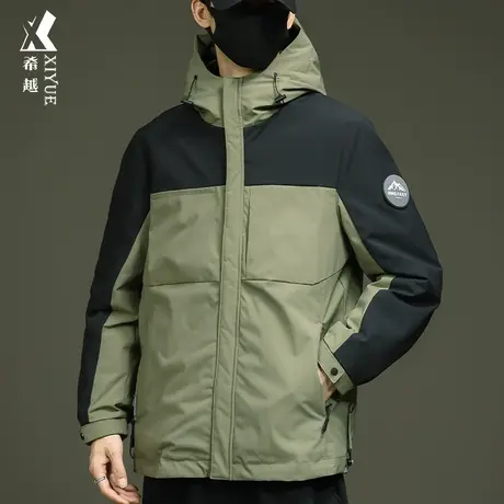 冬季新国标羽绒服男宽松大码高蓬松保暖鸭绒外套户外防风连帽夹克商品大图