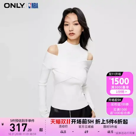 【买5免1】【上新】ONLY奥莱NBA联名款修身显瘦圆领露肩针织衫女商品大图