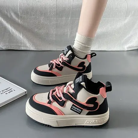 高帮鞋板鞋女2023年新款秋季松糕厚底鞋子潮流时尚防滑休闲运动鞋商品大图