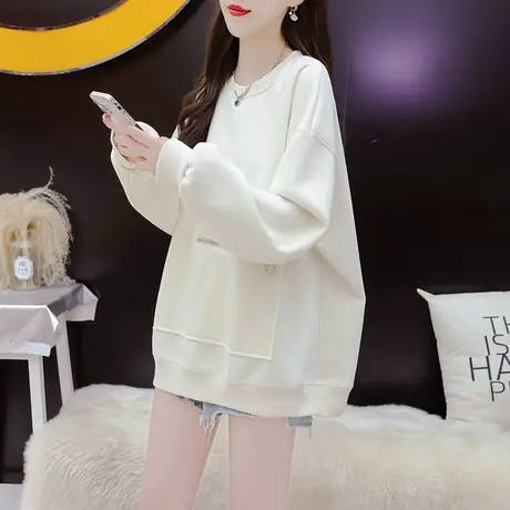 加绒加厚卫衣外套女2023新款秋冬爆款洋气减龄宽松慵懒风百搭上衣图片