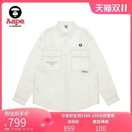 Aape旗舰店男装秋冬字母刺绣双口袋宽松版长袖衬衫8420XAJ图片