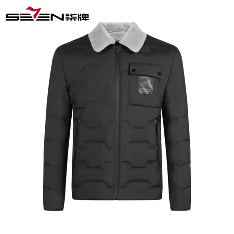 柒牌男装羽绒服时尚短款男士可拆卸羊羔领外套潮流复古青年茄克图片
