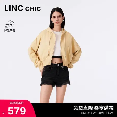 LINCCHIC金羽杰卫衣女新款落肩解构感连帽卫衣外套女S233HD440Y商品大图