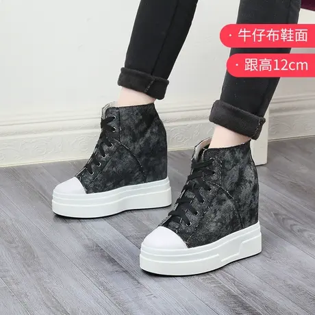 内增高女鞋12cm厚底高帮帆布鞋女2023新款时尚小个子运动旅游单鞋图片