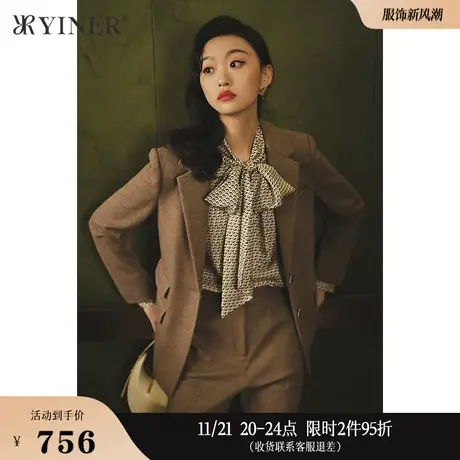 YINER音儿女装冬季羊毛修身西装领都市风短外套图片