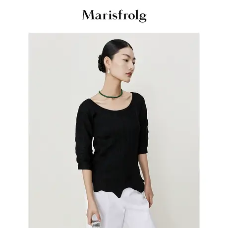 【意大利进口面料】玛丝菲尔夏新款黑色不规则下摆T恤商品大图