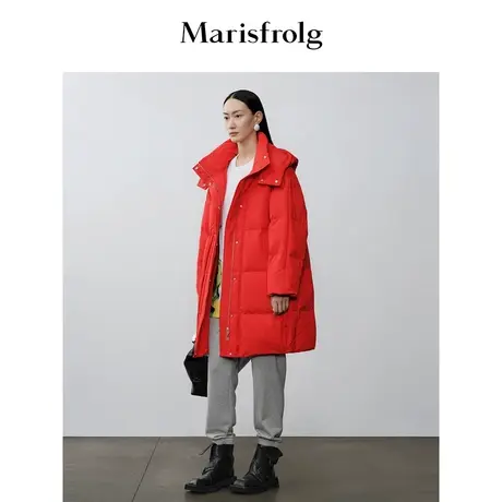 【商场同款】玛丝菲尔2023年冬季新款红色中长款白鹅绒保暖羽绒服商品大图