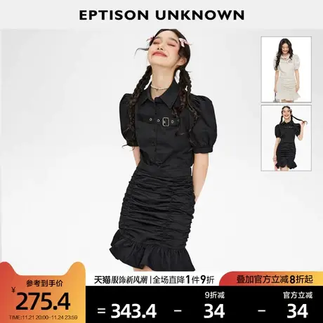 EPTISON连衣裙2024夏季新款气质甜美泡泡袖包臀裙黑色设计感短裙图片
