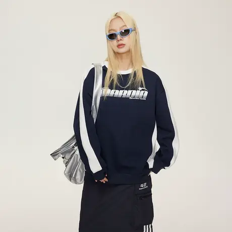 秋季宽松oversize外套2023新款美式复古拼接无帽卫衣女春秋款上衣商品大图