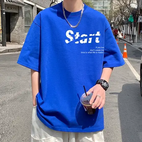 短袖t恤男夏季设计感小众潮牌宽松港风半袖美式薄款纯棉体恤上衣商品大图