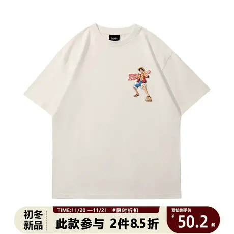 海贼王短袖t恤男士卡通动漫路飞宽松百搭青少年小众设计感纯棉tee商品大图