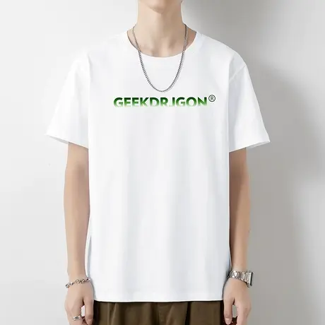 重磅纯棉短袖t恤男夏季宽松白色上衣服美式潮流全棉半袖圆领体恤商品大图