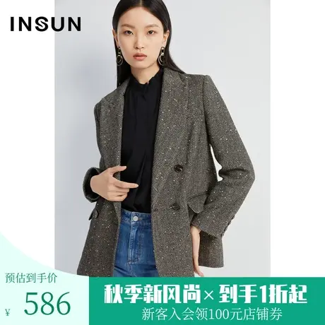 恩裳冬季2022羊毛潮流亮片通勤单面呢西装毛呢外套女图片