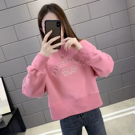 女装2021年新款春装冬季宽松女士加绒加厚卫衣短款小个子ins秋冬图片