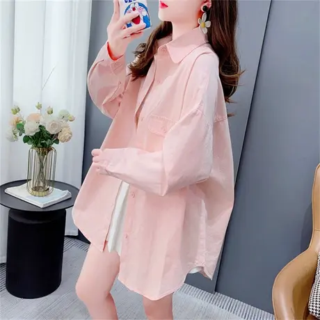 中长款长袖港味衬衫女秋季2023新款宽松慵懒风百搭设计感上衣外套商品大图