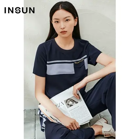 INSUN恩裳线上专选夏季仿醋酸短袖轻薄T恤商品大图
