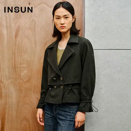 INSUN恩裳线上专选秋季中空纱双排扣风衣图片