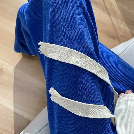 克莱因蓝针织阔腿裤女春秋新款抽绳垂坠感直筒宽松百搭休闲长裤子商品大图