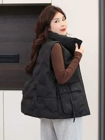 爆款羽绒马甲女2023秋冬新款韩版时尚小个子立领加厚背心坎肩外套商品大图