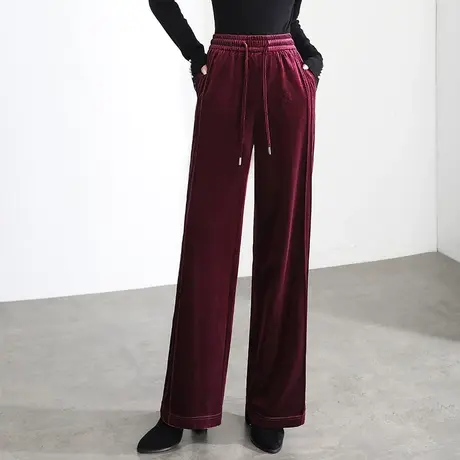 高端金丝绒阔腿裤女春秋新款垂感高腰宽松直筒拖地坠感休闲长裤子商品大图