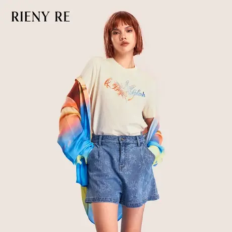 RIENYRE短袖女2023年夏季新款休闲百搭T恤宽松薄款印花ins潮上衣图片