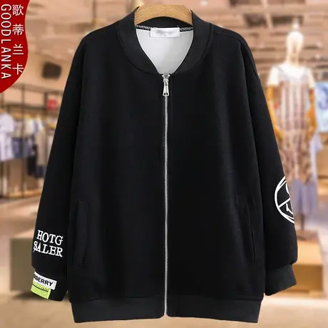 40-50岁胖妈妈春秋款外套洋气时尚加肥加大码女装棒球服立领卫衣商品大图