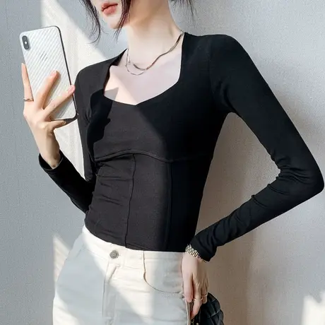 打底衫女长袖2025春季新款修身设计感小众西装内搭T恤短款上衣图片