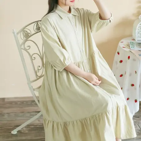 【买一送一】夏复古气质奶酪衬衫连衣裙大码五分袖长裙200斤女商品大图
