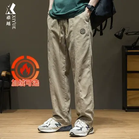 2025夏季新款休闲裤男直筒工装裤男士卡其色裤子宽松大码加绒裤潮商品大图