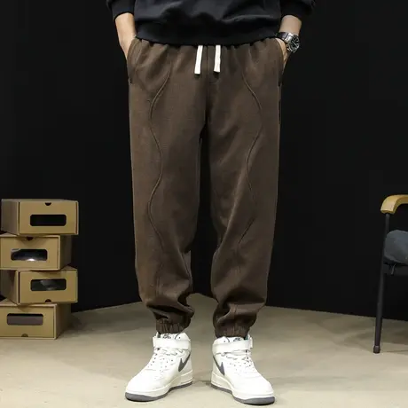 竖条运动裤男士春秋款大码2024新款休闲黑色裤子束脚卫裤春季男裤商品大图