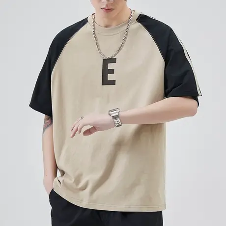 夏季撞色条纹情侣装夏装t恤男士夏天圆领短袖体恤男生全棉t上衣服商品大图