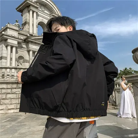 夹克外套男士加绒秋冬季2021新款潮牌冲锋衣工装棒球服上衣男装商品大图