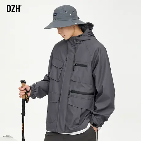男士灰色工装外套男春秋款潮流百搭男装2023新款连帽冲锋衣夹克潮商品大图