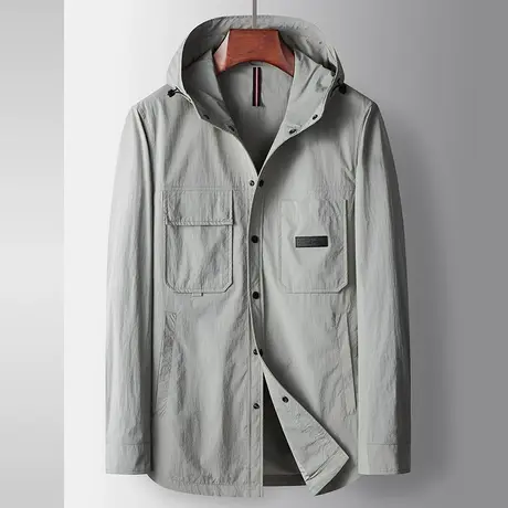 灰色休闲外套男士春秋季2023新款中年大码夹克潮流帅气春装上衣服商品大图