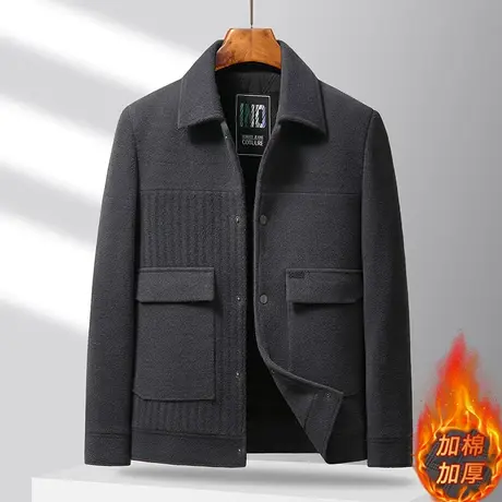 秋冬季厚款翻领雪尼尔外套男士短款休闲时尚商务保暖夹克男棉衣服商品大图