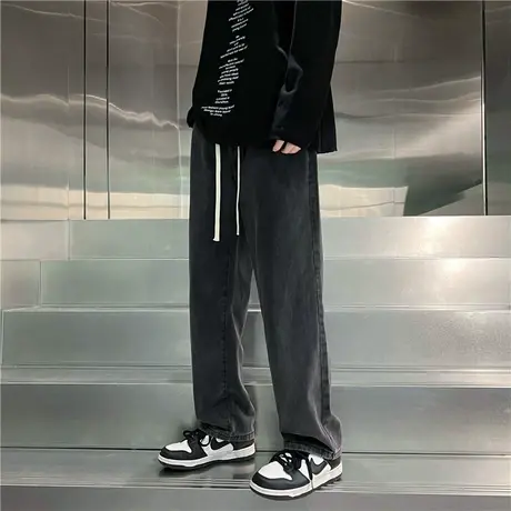 黑色复古牛仔裤男夏季薄款裤子潮牌男生美式高街长裤男款直筒裤商品大图