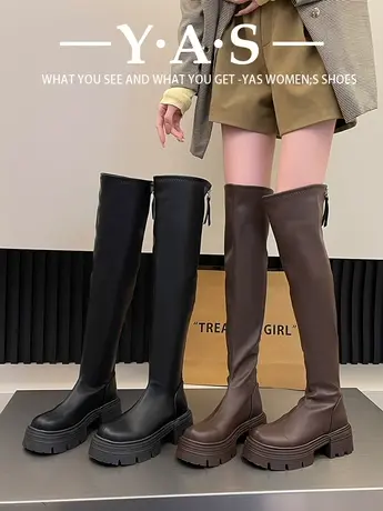 2023秋冬新款厚底高筒长靴小个子弹力靴过膝瘦瘦骑士靴女靴子潮图片