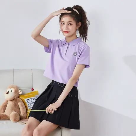 [猫和老鼠联名]唐狮polo衫女夏装短款新款黑色短袖ins潮上衣图片